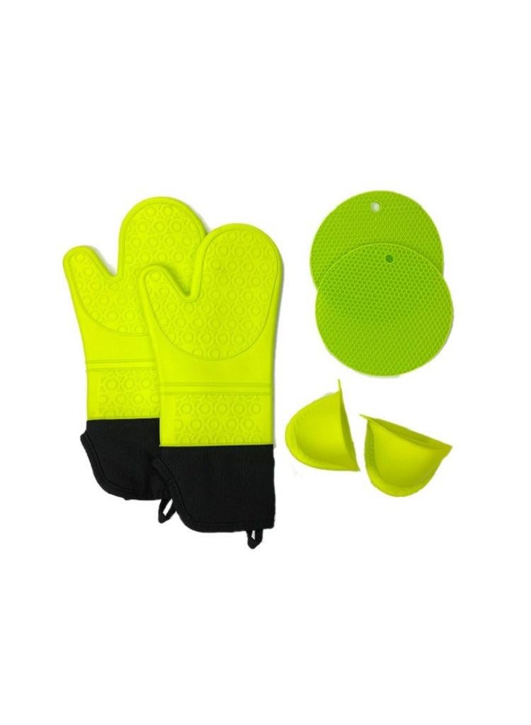 XiuWoo Silicone Oven Mitts and Pot Holders Set, Heat Resistant Mittens with Mini Gloves Hot Pads, for Kitchen Baking Cooking, Quilted Liner, Black,Pack of 6  - Image 1