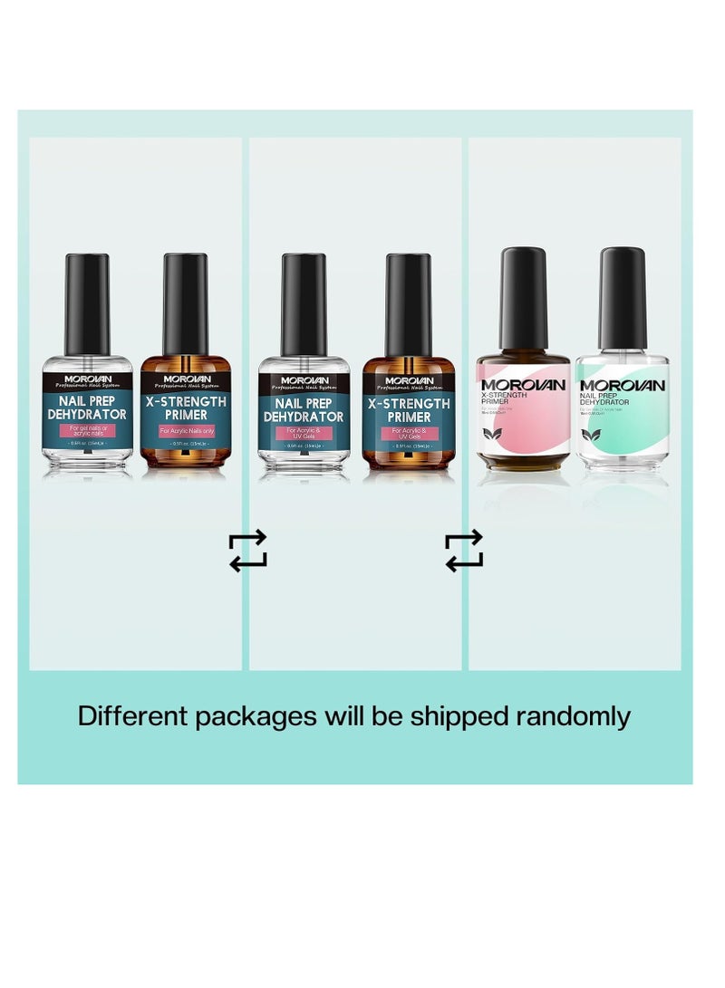 Morovan Nail Prep Dehydrate and Primer X-strength, No Burn Non Acid Nail Primer and Dehydrator for Acrylic Powder Fast Dry 0.5oz