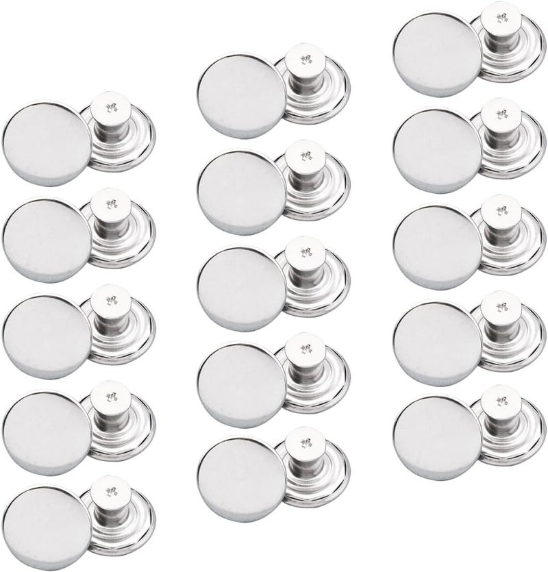 WOONEKY 48pcs Adjustable Metal Jeans Buttons No Sew Replacement DIY Accessories Silver Waistband Extender for Pants and Trousers Tailoring - Image 1