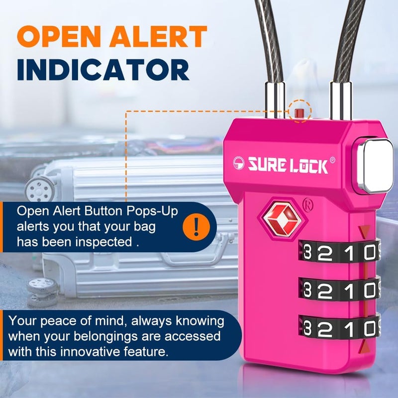 SURE LOCK TSA Approved 3-Digit Combination Luggage Locks – Open Alert Indicator, Re-settable Code with Zinc Alloy Body, Easy-Read Dials for Suitcase, Backpack, Gym Locker & Toolbox (Multiple Colors) - Image 4
