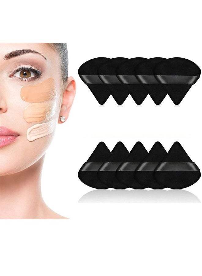 10 PCS Triangle Makeup Puff Pure Cotton Powder Soft Cosmetics Mineral Wet Dry Tool - Black