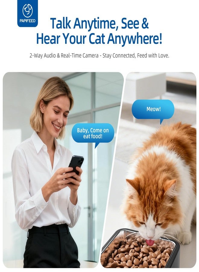 PAPIFEED Automatic Cat Feeder with Camera, 6L Cat Food Dispenser with App, 2.4G WiFi Timed Cat Feeder for Dry Food, 2-Way Audio, Smart Pet Feeder for Small Dog, 10 Meals/Day, 12 Portions/Meal - Image 3