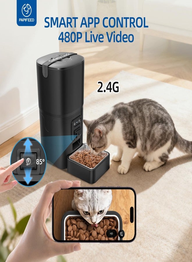 PAPIFEED Automatic Cat Feeder with Camera, 6L Cat Food Dispenser with App, 2.4G WiFi Timed Cat Feeder for Dry Food, 2-Way Audio, Smart Pet Feeder for Small Dog, 10 Meals/Day, 12 Portions/Meal - Image 2