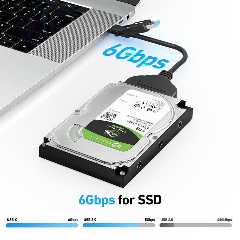 Benfei كابل SATA إلى USB، محول 2 في 1 USB-C/USB 3.0 إلى SATA III متوافق مع محركات الأقراص الصلبة HDD و SSD بحجم 2.5 بوصة - Image 2