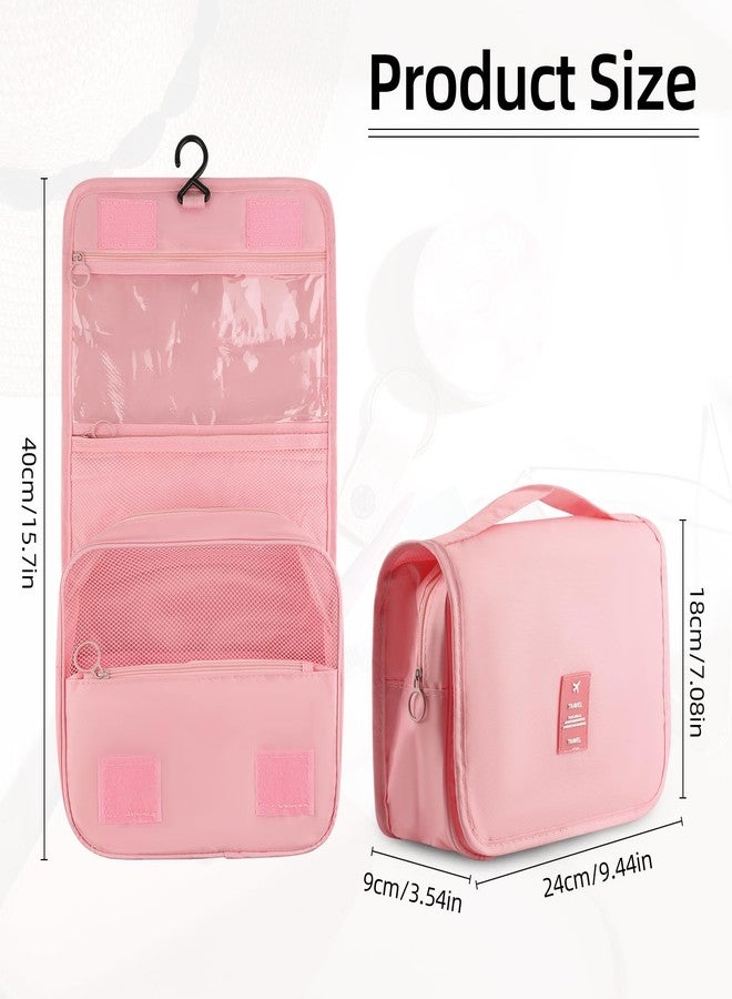 Motroce Foldable Hanging Travel Toiletry Bag,Waterproof Portable Travel Bags, Multifunction Travel Makeup Cosmetic Bag Organizer with Hanging Hook (Pink) - Image 2
