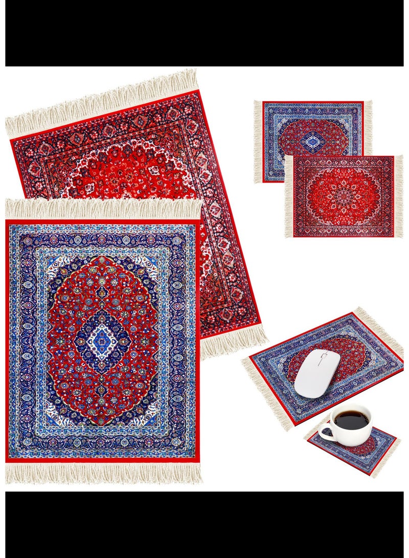 Aramu Vintage Mini Mouse Pad Coasters Oriental Mousepad Floral Style Funny Desk Mat Coasters Graduation Gift for Boho Doll House Rug with Anti Slip Rubber Base for Desk(Classic Style) - Image 2