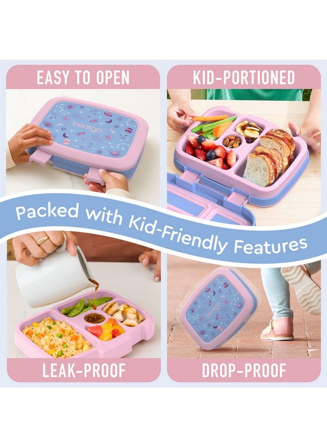 بنتجو صندوق غداء للأطفال من Bentgo Kids Prints، مقاوم للتسرب، بخمسة أقسام، بتصميم بينتو - أحجام مثالية للحصص للأعمار من 3 إلى 7 سنوات، متين، مقاوم للسقوط، آمن للاستخدام في غسالة الأطباق، ومصنوع من مواد خالية من مادة BPA (لون لافندر جالاكسي) - Image 2