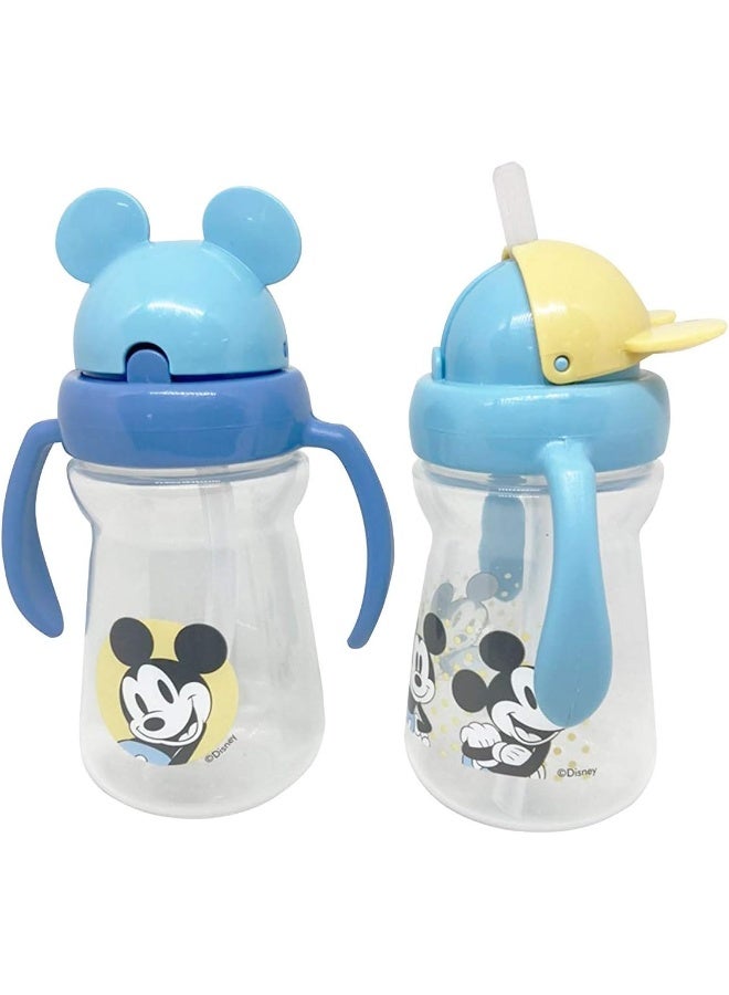 Disney Cudlie Mickey Mouse Baby Girl 2 Pack of 6 Oz Sippers Handles Pop Up Straw Character Molded Lid in Yellow & Blue - Image 3