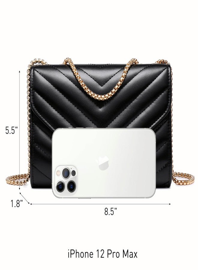 داسين حقائب كروس صغيرة مبطنة للنساء من داسين، حقيبة سهرة أنيقة بتصميم مميز، حقائب يد وحقائب صغيرة بحزام كتف بسلسلة (أسود) - Image 4