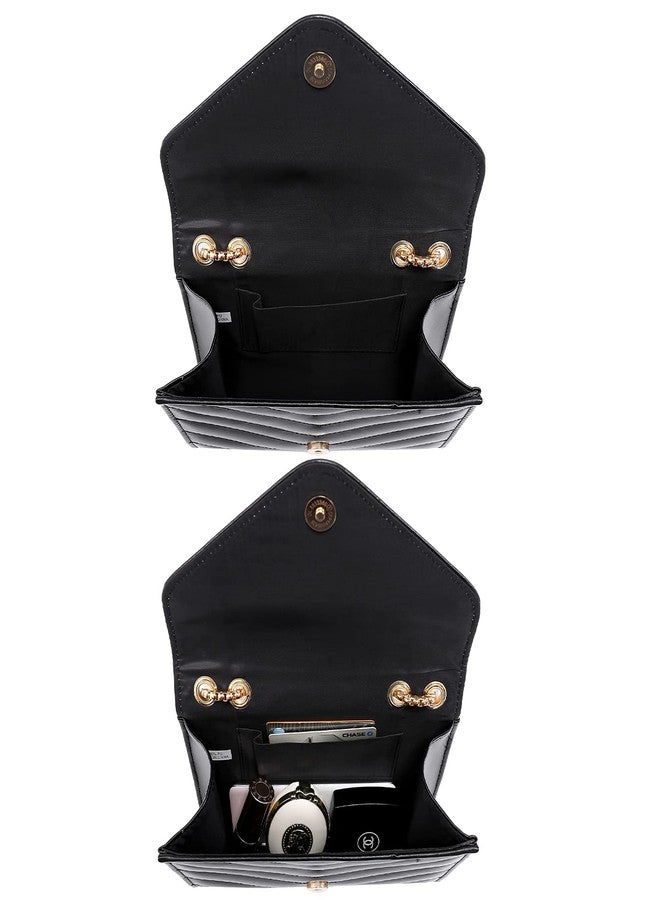 داسين حقائب كروس صغيرة مبطنة للنساء من داسين، حقيبة سهرة أنيقة بتصميم مميز، حقائب يد وحقائب صغيرة بحزام كتف بسلسلة (أسود) - Image 5