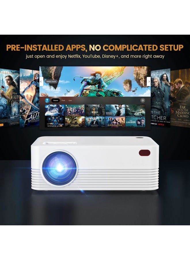 Dreamfair Projector with WiFi and Bluetooth | Support 8K 1080P, 240ANSI | Portable Projector with Rack | 40"-200" Screen Video, Compatible with Smartphone, TV Stick, Laptop, HDMI, USB（White） - Image 2