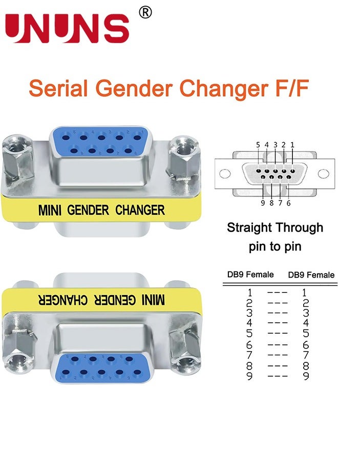 UNUNS 3 Pack Serial Adapter,DB9 Gender Changer Male To Female,9 Pin Connector Female To Female,Male To Male,RS232 Coupler Mini Size For PC Computer Data Transfer  - Image 3