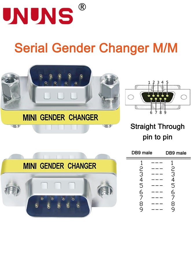 UNUNS 3 Pack Serial Adapter,DB9 Gender Changer Male To Female,9 Pin Connector Female To Female,Male To Male,RS232 Coupler Mini Size For PC Computer Data Transfer  - Image 4