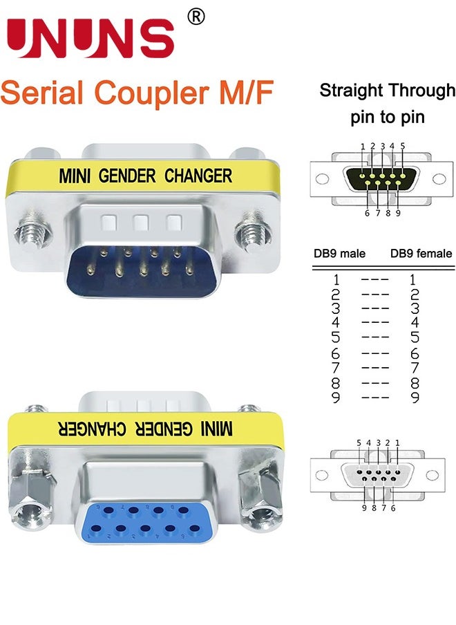 UNUNS 3 Pack Serial Adapter,DB9 Gender Changer Male To Female,9 Pin Connector Female To Female,Male To Male,RS232 Coupler Mini Size For PC Computer Data Transfer  - Image 5