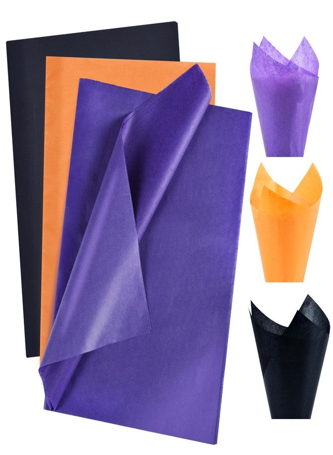BEISHIDA ورق تغليف هالوين بيشيدا 90 ورقة، ورق تغليف أسود برتقالي بنفسجي للأكياس الهدايا، 14 × 20 بوصة لتغليف الهدايا لأعمال الهالوين اليدوية وزينة الأعياد الزهور - Image 1