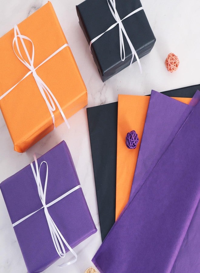 BEISHIDA ورق تغليف هالوين بيشيدا 90 ورقة، ورق تغليف أسود برتقالي بنفسجي للأكياس الهدايا، 14 × 20 بوصة لتغليف الهدايا لأعمال الهالوين اليدوية وزينة الأعياد الزهور - Image 2