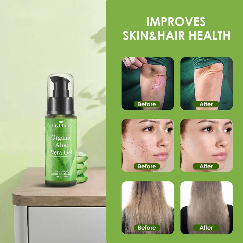 Bighture جل الألوة فيرا من BIGHTURE، مستخرج من أوراق الألوة الطازجة النقية، للعناية بالبشرة لتخفيف سريع وعميق، وشد البشرة، بعد الحلاقة، وتخفيف حروق الشمس، إلخ (حزمة سفر) - Image 3