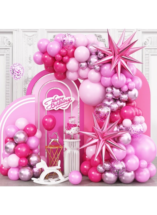 دايتويز طقم قوس إكليل بالونات وردي مع بالونات من رقائق النجوم، وردي مطفي، وردي فاقع، وردي فاتح، طقم قوس بالونات للبنات والنساء، أعياد الميلاد، حفلات الزفاف، حفلات استقبال المولود، ديكورات حفلات الأميرات - Image 1