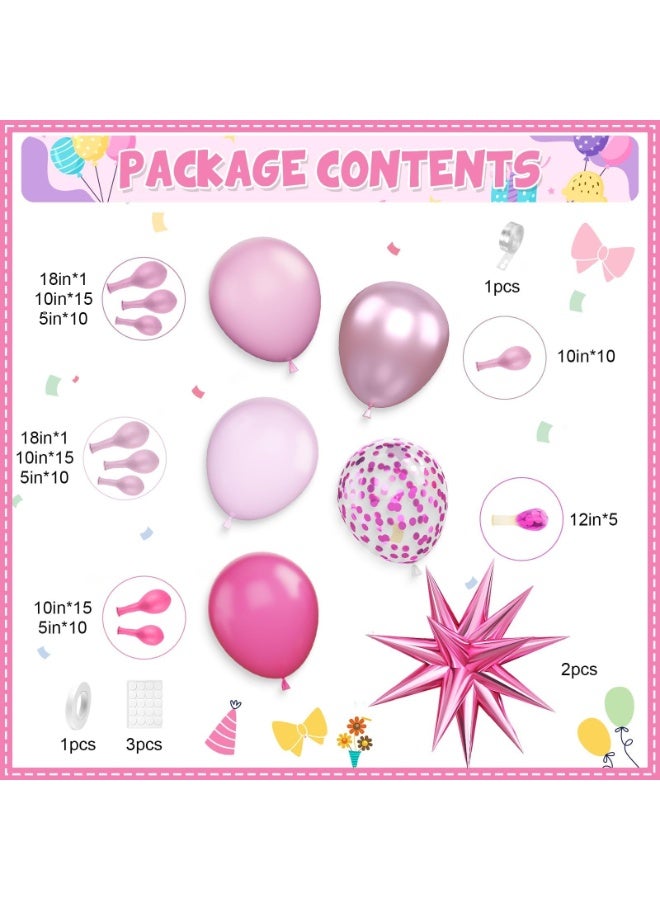 دايتويز طقم قوس إكليل بالونات وردي مع بالونات من رقائق النجوم، وردي مطفي، وردي فاقع، وردي فاتح، طقم قوس بالونات للبنات والنساء، أعياد الميلاد، حفلات الزفاف، حفلات استقبال المولود، ديكورات حفلات الأميرات - Image 2