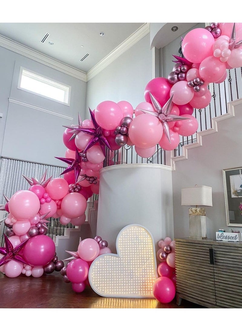 دايتويز طقم قوس إكليل بالونات وردي مع بالونات من رقائق النجوم، وردي مطفي، وردي فاقع، وردي فاتح، طقم قوس بالونات للبنات والنساء، أعياد الميلاد، حفلات الزفاف، حفلات استقبال المولود، ديكورات حفلات الأميرات - Image 4