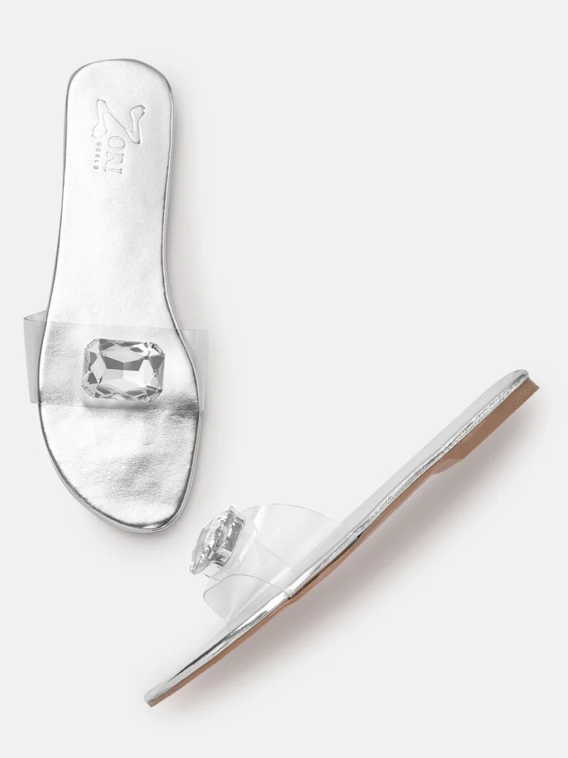 NOOR Glam Diamond & Silver Crystal Flats, Vegan & PETA-approved