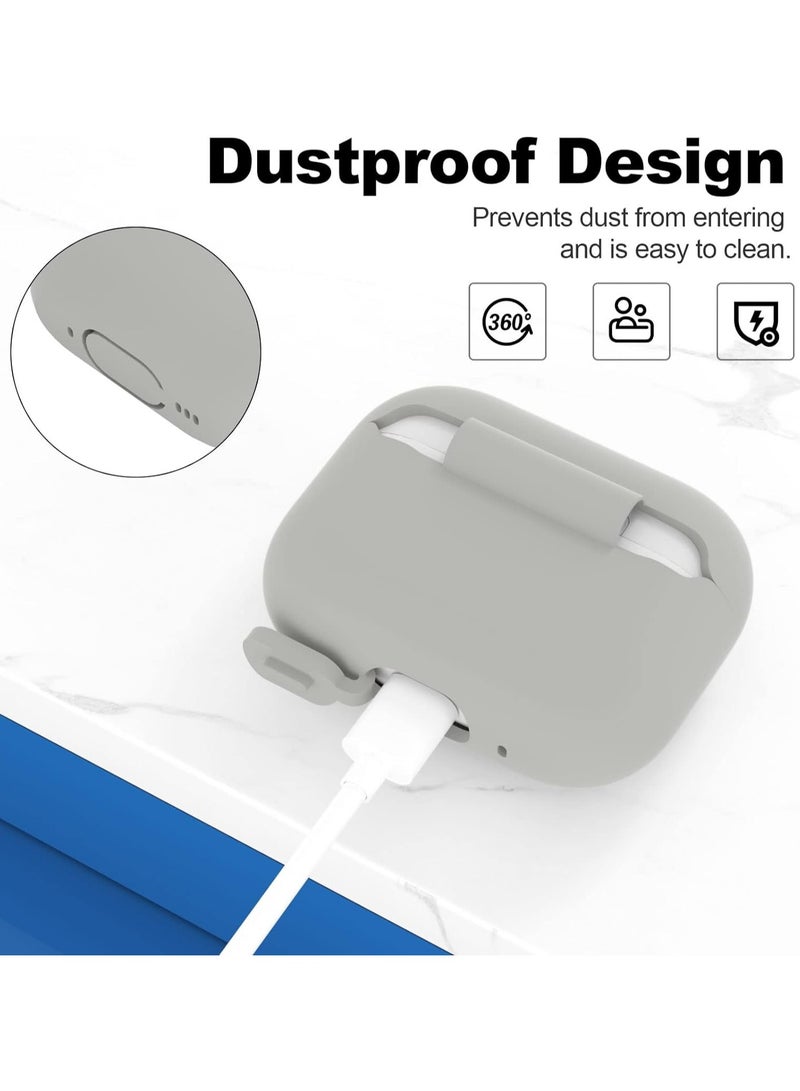 أكاليكس غطاء حافظة AirPods Pro الجيل الثاني، ملحقات جلدية واقية من السيليكون مع سلسلة مفاتيح لسماعات Apple AirPods Pro الجيل 2، شاشة LED أمامية مرئية، رمادي - Image 2