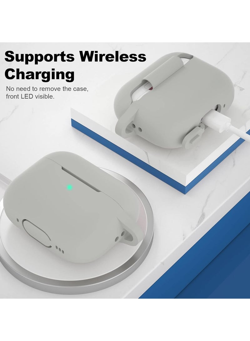 أكاليكس غطاء حافظة AirPods Pro الجيل الثاني، ملحقات جلدية واقية من السيليكون مع سلسلة مفاتيح لسماعات Apple AirPods Pro الجيل 2، شاشة LED أمامية مرئية، رمادي - Image 3