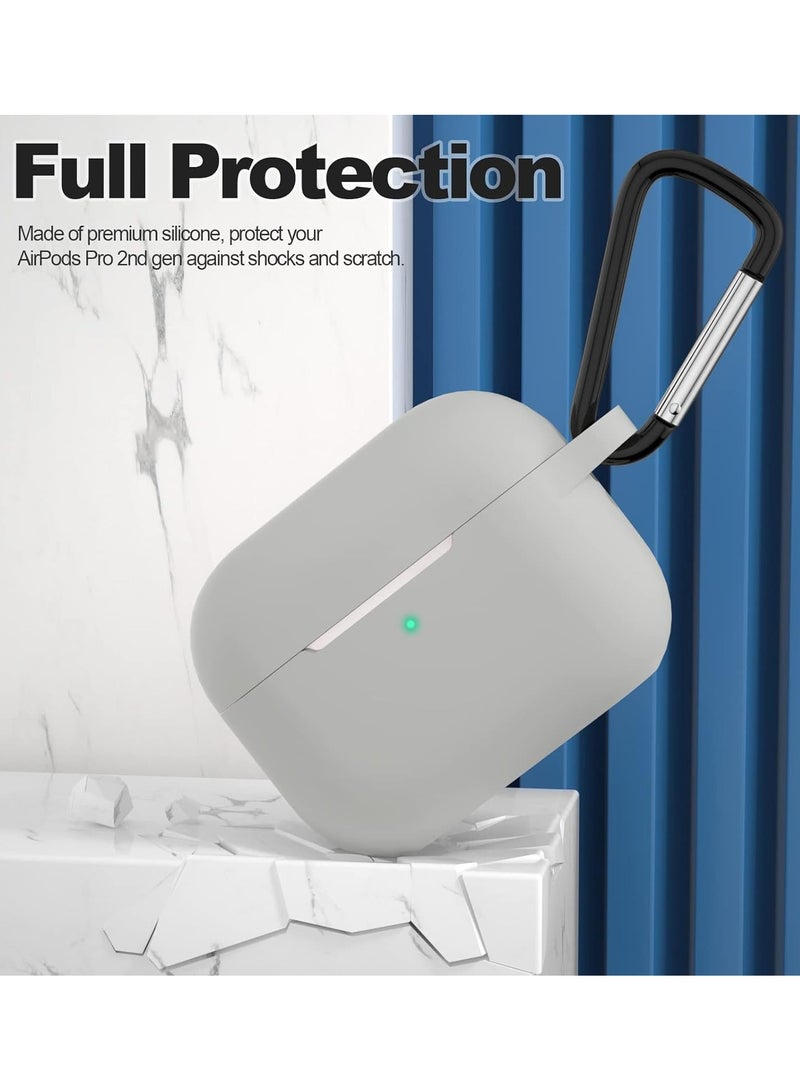 أكاليكس غطاء حافظة AirPods Pro الجيل الثاني، ملحقات جلدية واقية من السيليكون مع سلسلة مفاتيح لسماعات Apple AirPods Pro الجيل 2، شاشة LED أمامية مرئية، رمادي - Image 5