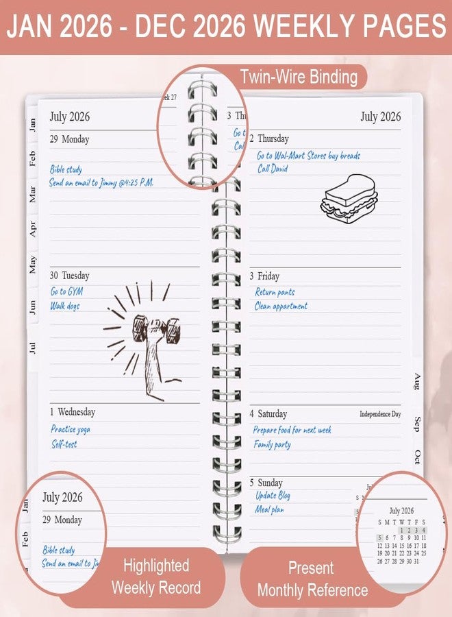 Getvow 2026 Pocket Planner/Calendar - January 2026 - December 2026, A6 Weekly & Monthly Organizer Notebook & Journal to Track Goals, Easy to Organize Your Daily Life, 3.75" x 6.75", Pink - Image 3
