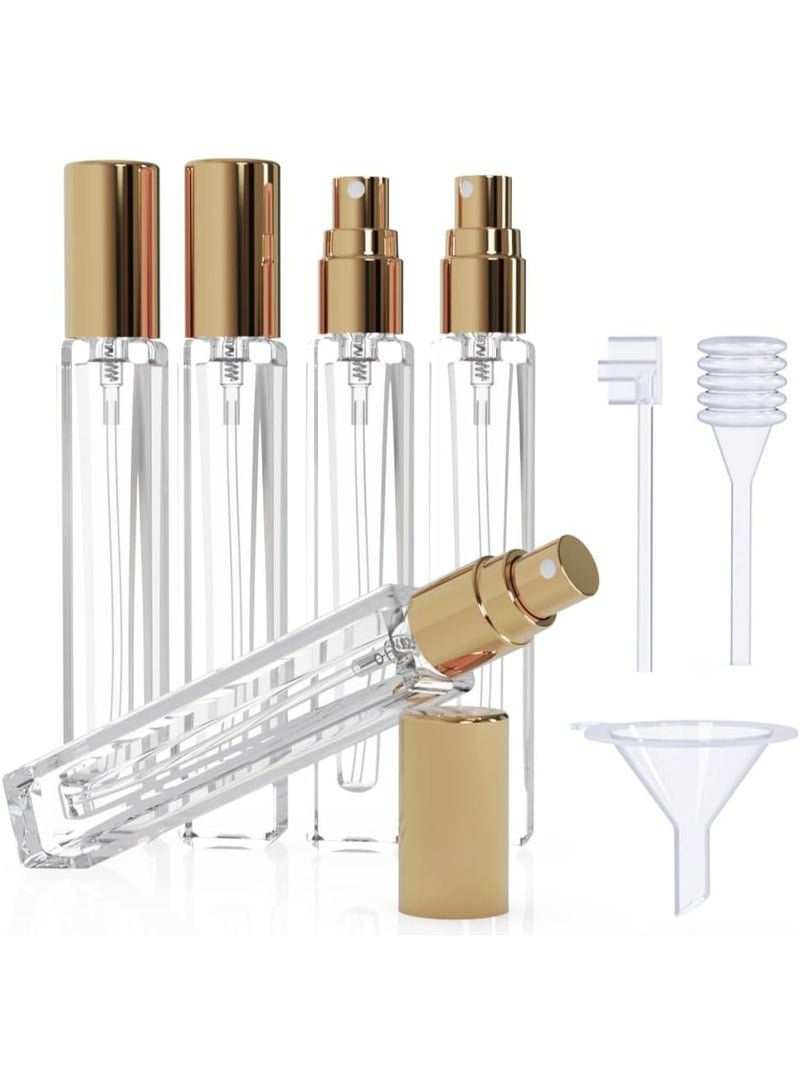 5PCS Cologne Atomizer Empty, 10ML Mini Perfume Bottles Refillable With Dispenser Tools, Pocket Spray Bottle for Travel and Sample Container (Transparent+Golden Cap) - Image 1