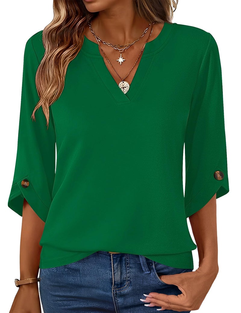 Kistore St Patricks Day Shirts for Women 2026 Dressy Casual Tops 3/4 Length Bell Sleeve Blouse Lucky Green S - Image 1