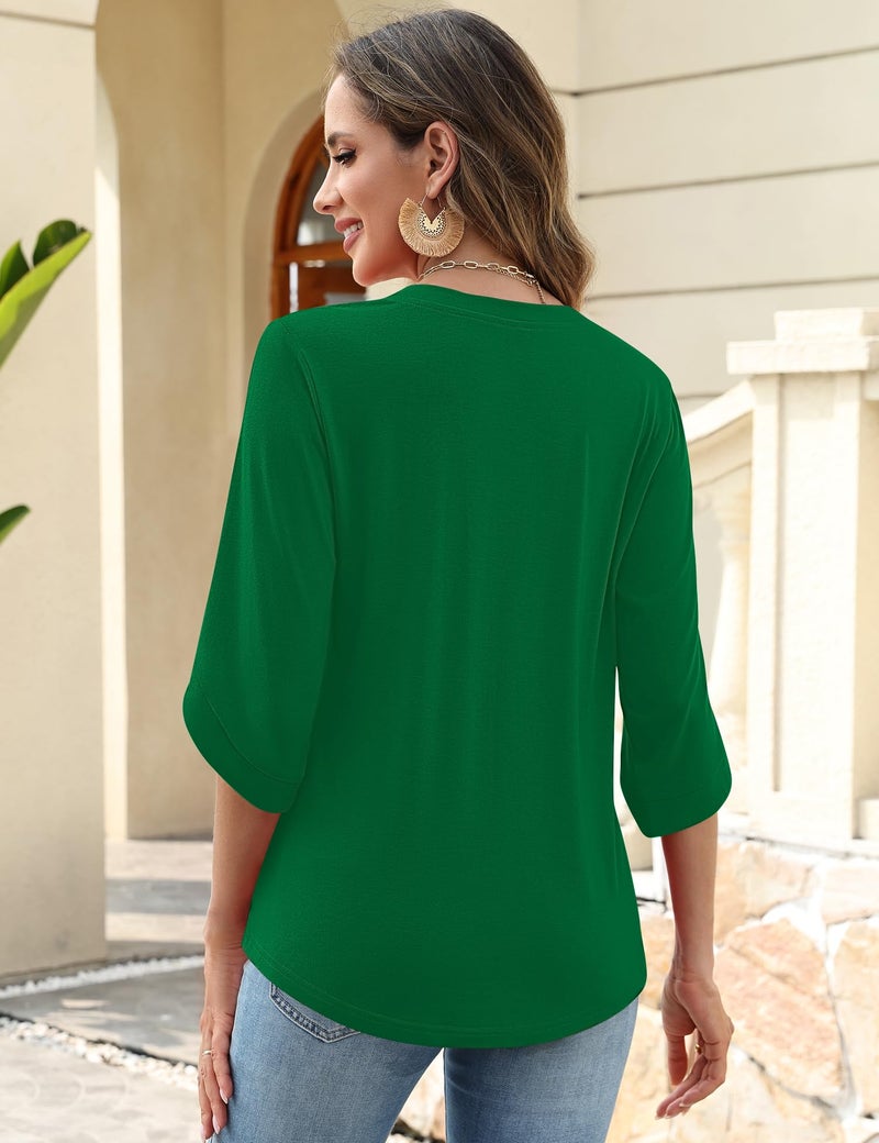 Kistore St Patricks Day Shirts for Women 2026 Dressy Casual Tops 3/4 Length Bell Sleeve Blouse Lucky Green S - Image 4