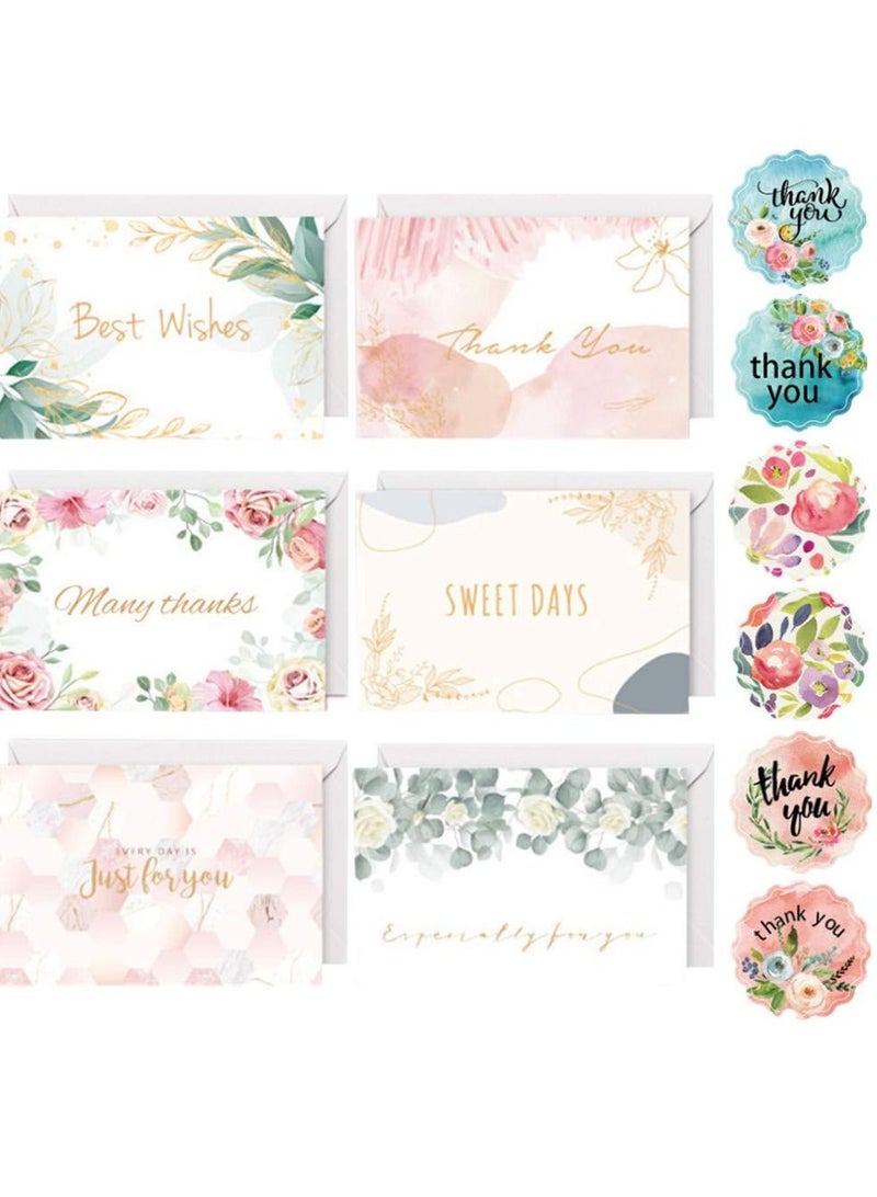 SYOSI 12 Floral Thank You Cards, 6 Different Designs with Envelopes and Stickers, Elegant Bulk Blank Inside Greeting Cards, Suitable for Weddings Birthdays Business Gifts Holidays Etc - Image 1