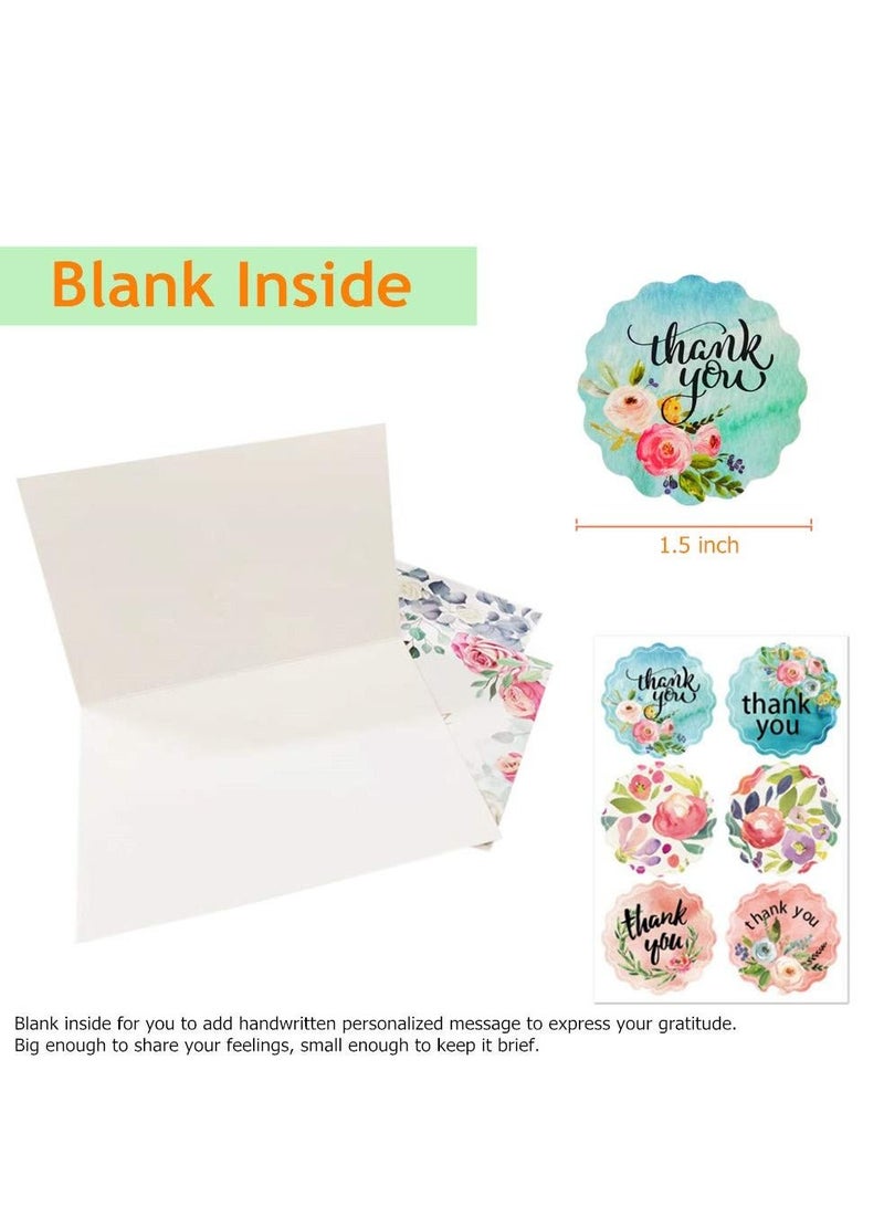 SYOSI 12 Floral Thank You Cards, 6 Different Designs with Envelopes and Stickers, Elegant Bulk Blank Inside Greeting Cards, Suitable for Weddings Birthdays Business Gifts Holidays Etc - Image 4