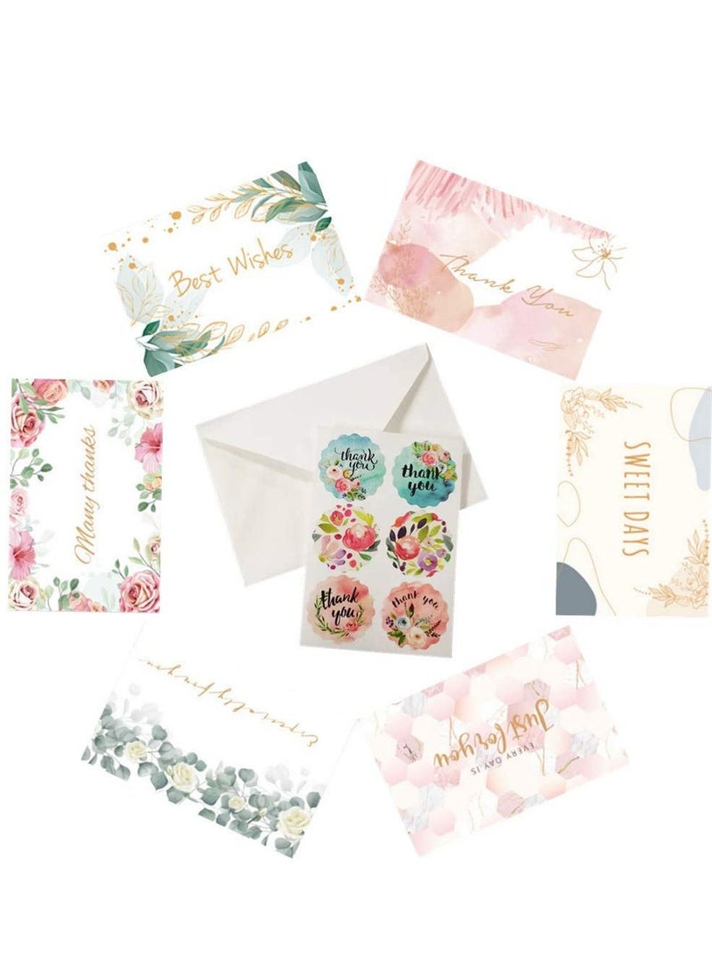 SYOSI 12 Floral Thank You Cards, 6 Different Designs with Envelopes and Stickers, Elegant Bulk Blank Inside Greeting Cards, Suitable for Weddings Birthdays Business Gifts Holidays Etc - Image 2