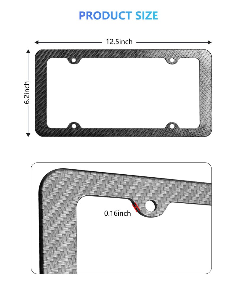 FBJTDQ Carbon Fiber License Plate Frames- Black Plastic Car Tag Holder, 2 Pack 4 Hole Slim Edge Front Rear Bracket with Screw Caps and Car Door Handle Stickers - Image 2