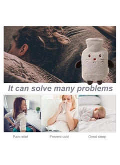 SYOSI Hot Water Bottle Set with Cover 1L Soft Fluff Small Hot Water Bottle Washable Lamb Wool Hot Water Bag for Back Neck Waist LegsChildren Baby Adult The Best Winter Gifts Gray  - Image 3