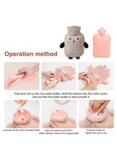 SYOSI Hot Water Bottle Set with Cover 1L Soft Fluff Small Hot Water Bottle Washable Lamb Wool Hot Water Bag for Back Neck Waist LegsChildren Baby Adult The Best Winter Gifts Gray  - Image 5