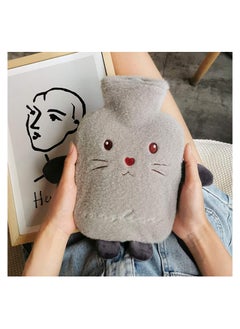 SYOSI Hot Water Bottle Set with Cover 1L Soft Fluff Small Hot Water Bottle Washable Lamb Wool Hot Water Bag for Back Neck Waist LegsChildren Baby Adult The Best Winter Gifts Gray  - Image 2
