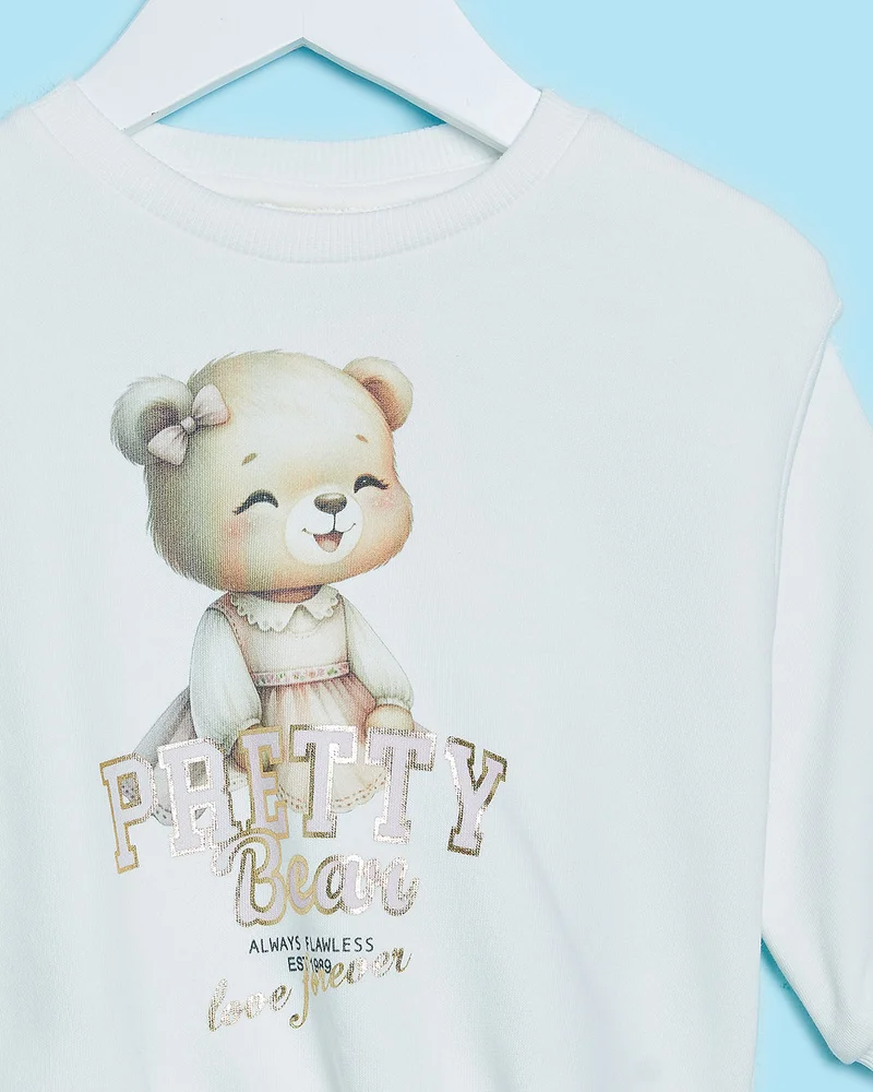 Redtag Infant Girls White Teddy Print Sweatshirt