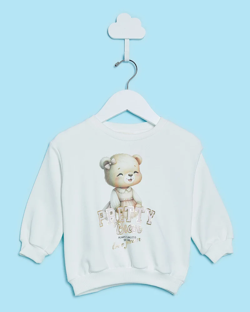 Redtag Infant Girls White Teddy Print Sweatshirt