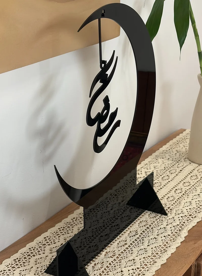 LOWHA Acrylic Decorative Stand Holding the Arabic Word Ramadan in a Crescent Moon