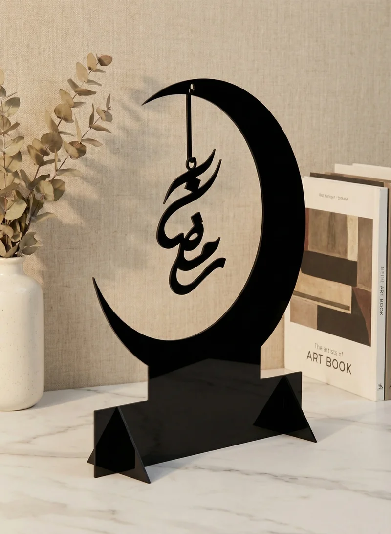 LOWHA Acrylic Decorative Stand Holding the Arabic Word Ramadan in a Crescent Moon