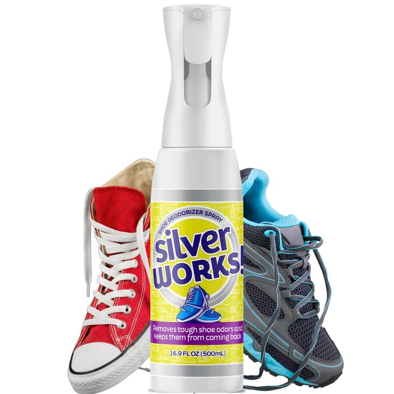 SilverWorks! Shoe Deodorizer Spray For Smelly Shoes - Shoe Odor Elimination - Boot, Sneaker, Shoe Smell Eliminator - Stinky Shoes Odor Eliminator, Shoe Freshener Spray -16.9oz - Image 1
