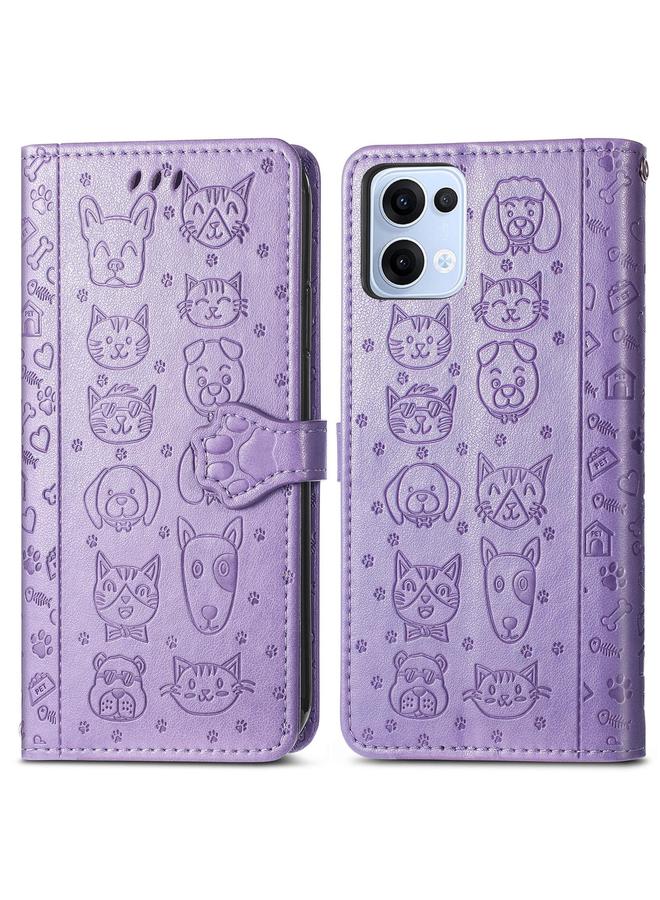 S-TOP Case For OPPO Reno13 Pro Cat and Dog Embossed Leather Phone Case - Image 2