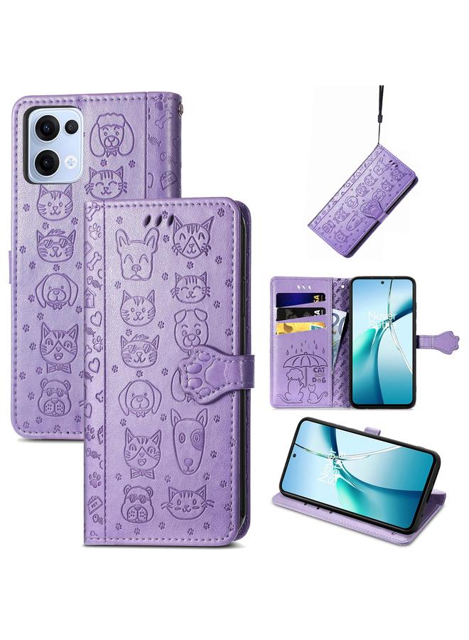 S-TOP Case For OPPO Reno13 Pro Cat and Dog Embossed Leather Phone Case - Image 1
