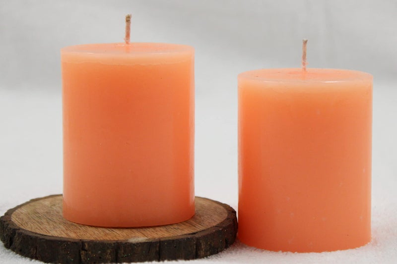 atorakushon® Paraffin Wax Smokeless Scented 2.5"X3" Tall Pillar Candles for Any Decoration Pack of 2 (Peach) - Image 3
