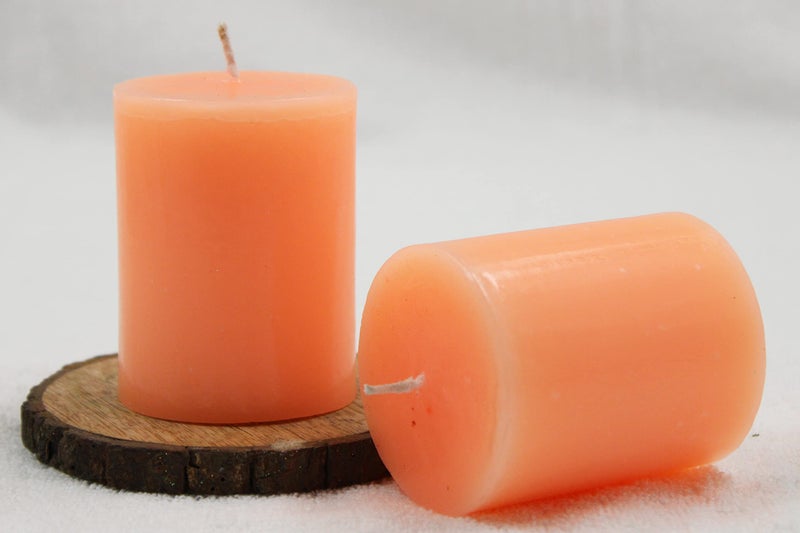 atorakushon® Paraffin Wax Smokeless Scented 2.5"X3" Tall Pillar Candles for Any Decoration Pack of 2 (Peach) - Image 2