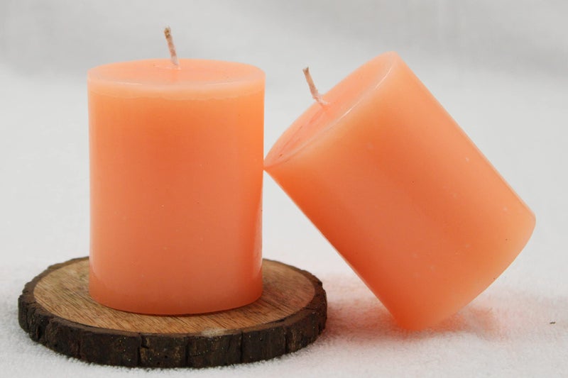 atorakushon® Paraffin Wax Smokeless Scented 2.5"X3" Tall Pillar Candles for Any Decoration Pack of 2 (Peach) - Image 1