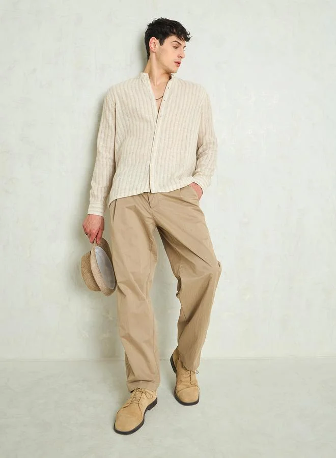 SASSAFRAS Men Striped Mandarin Collar Relaxed Fit Shirt